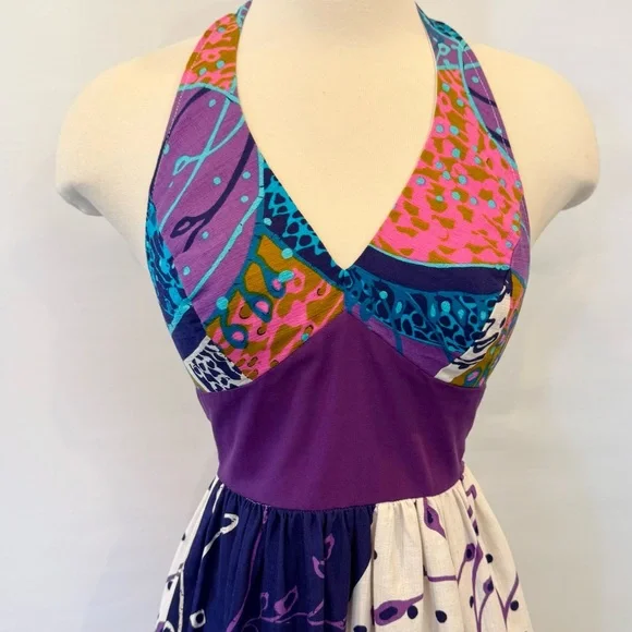Vintage 60s Cole of California Mod Wild Print Halter Swim Sun Dress Maxi Gown - Picture 8 of 9